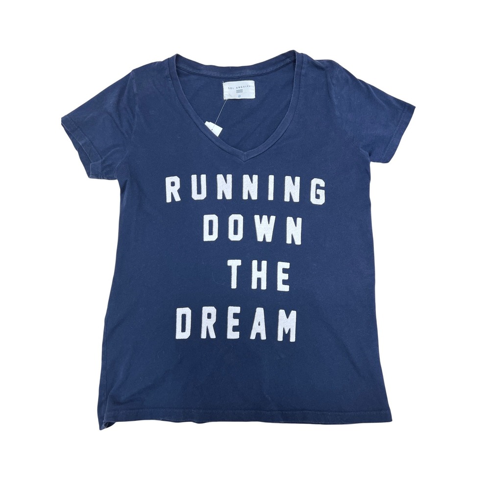 Sol Angeles Graphic Tee Womens XS‎ Blue Good Running Down The Dream V-Neck